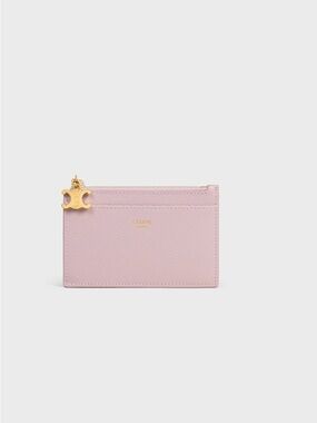 Celine Triomphe Card Holder With Gold Charm In Bleached Pink Pre-owned